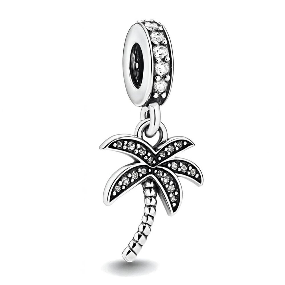 Silver Palm Tree Charm with Clear CZs